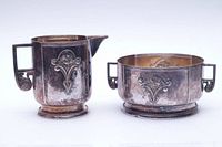 Front view of both WMF silver-plated creamer and sugar bowl