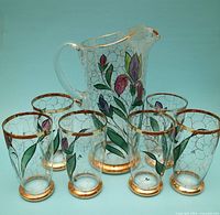 Pitcher with six matching tumblers, full view of set