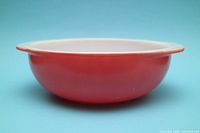 Side view of pink Pyrex #024 casserole bowl