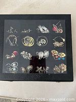 Closed display case showing 20 of the earring pairs through clear lid