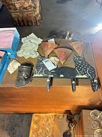 Group view of wall decor items on table