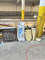 group shot of all items leaning against railing