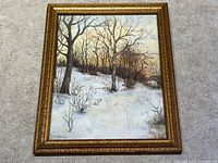 Framed winter woodland landscape drawing signed A.M. Mackay, 1929