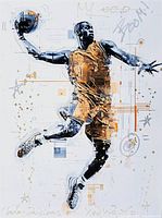 Front view of painting showing basketball player design