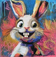 Full close-up of rabbit painting showing vivid colors and facial detail