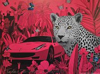 Full artwork showing cheetah, car, foliage