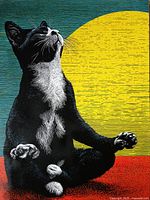 Front view of painting showing full artwork of meditating cat