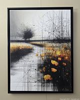 Frontal view of framed abstract painting