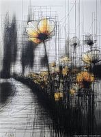 Front view of painting showing abstract floral composition