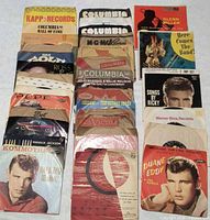 Front view of rows of 7-inch records in sleeves