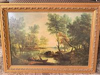 Full view of painting in ornate gilt frame showing subject matter and overall condition