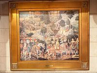 Full frontal view of framed reproduction print on wall