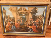 Front view of framed nativity print