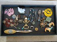 Overall tray view of assorted jewelry pieces