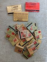 Pile of assorted advertising matchbooks showing Hunt's and gold resort examples