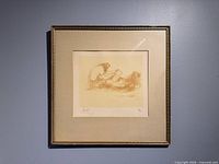 Full view of framed lithograph on wall