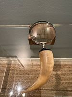 Full view of magnifying glass showing horn handle and lens