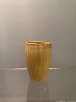 Front view of mustard yellow ceramic vase showing glaze and shape