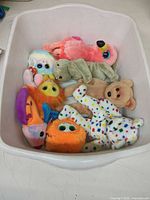 Overview of all Ty plush animals in bin