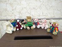 Overall shot of the nine Ty plush toys lined on table