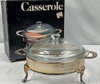 Casserole set beside original box, showing brand and complete assembly