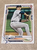 Front view of Tarik Skubal 2021 Bowman rookie card