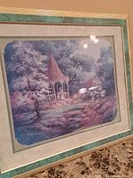 Front view of framed gazebo print showing image, matting, and frame detail