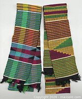 Both Kente sashes side by side showing overall patterns and fringe