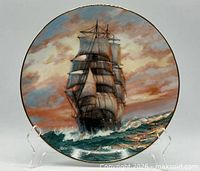 Front view of plate showing clipper ship artwork