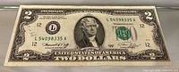Obverse of $2 bill showing serial L54098335A and Jefferson portrait