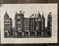 Full view of woodblock print showing entire image and paper margin