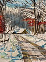 Full view of entire painting showing composition and signature area