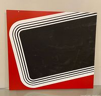 Front view of chalkboard showing red border, white stripes, black writing area
