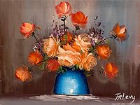 Full view of the signed FR Levy floral oil painting