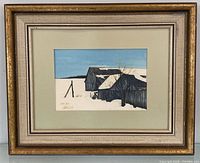 Full view of framed painting showing artwork, mat and frame