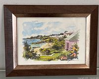 Framed watercolour landscape painting front view