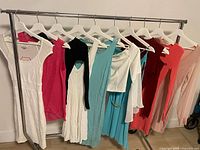 Front view of garments on rack