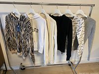 All six Guess tops hanging on rack front view