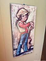 Full view of wood wall art hanging, shows entire plaque