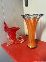 Front view of both art glass vases