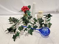 All three vases grouped with decorative greenery, showing overall appearance