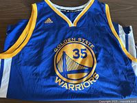 Front view of blue Golden State Warriors #35 Adidas Swingman jersey