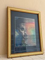 Framed pastel portrait angled view