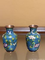Front view of both matching cloisonné vases