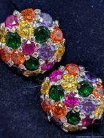 Front view of both dome earrings showing multi-colored stones