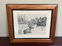 Full view of framed “San Pedro” print showing frame, mat and glazing