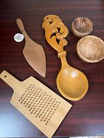 overview of all five wooden kitchen items on tabletop