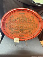 Full view of Burmese red lacquer tray on stand