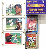 Overall lot showing three Pinnacle Idols cards in screw-downs and sealed O-Pee-Chee box