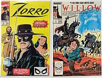 Willow #1 and Zorro #2 comics side by side, bagged and boarded
